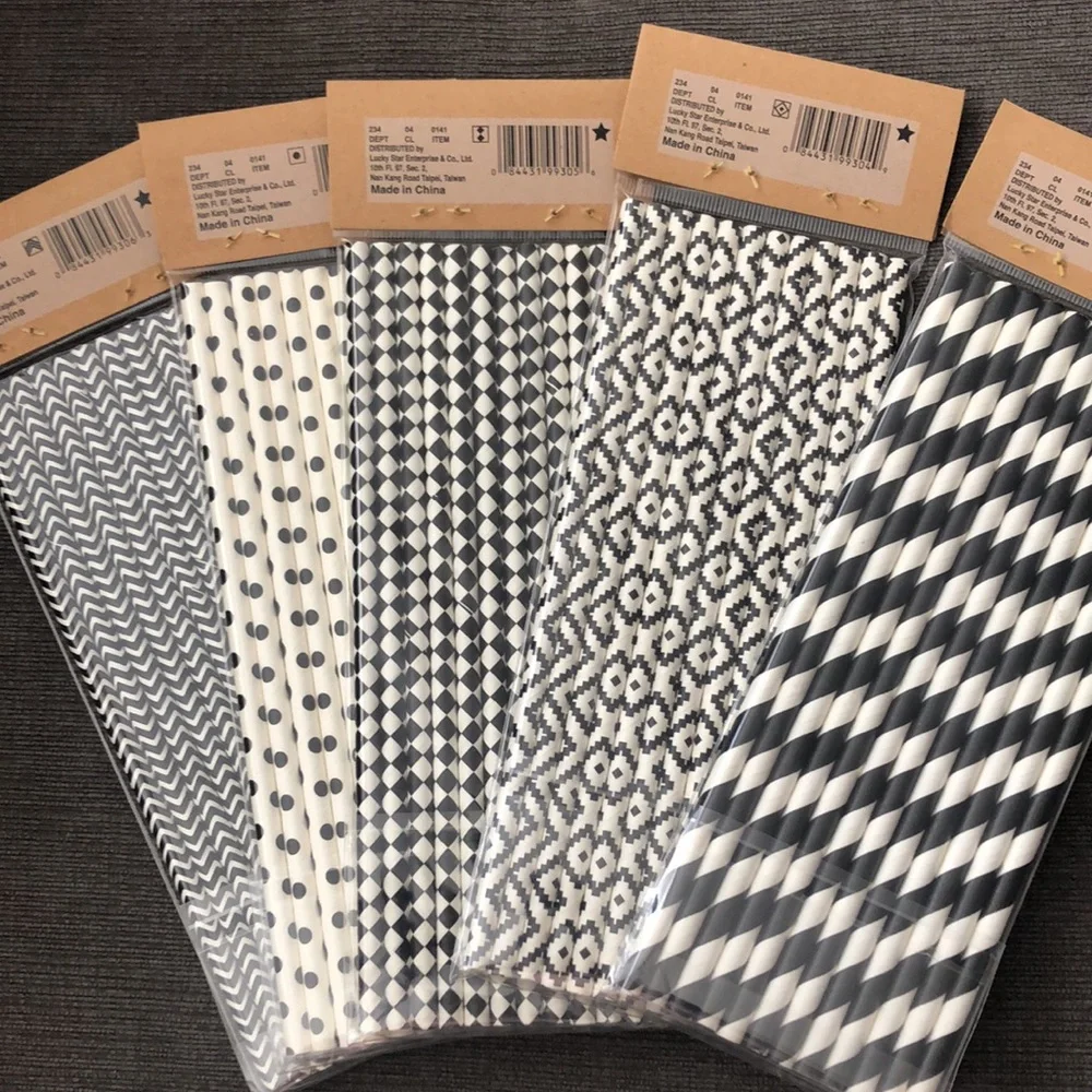 Black and white paper straws